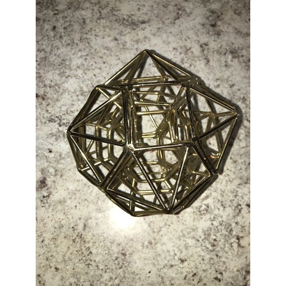 Gold Metal Sculpture Geometric Pentagon Abstract Modern Tabletop Art Bookend 11”